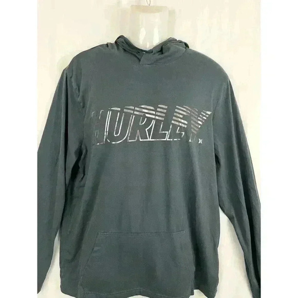 HURLEY Overdrive Mens Hooded T-Shirt LARGE Blue Long Sleeve - Picture 8 of 9